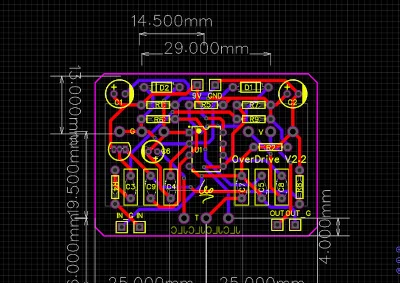 PCB layout of an overdrive pedal